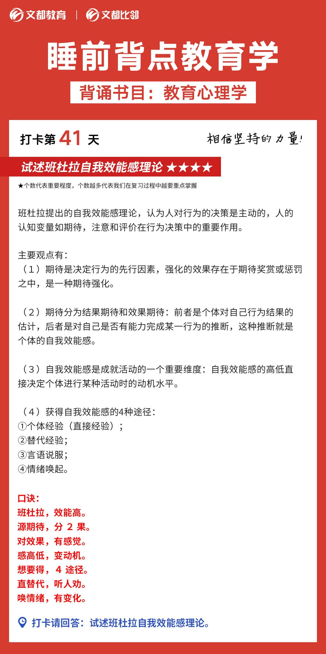 睡前背點教育學(xué)之文都考研：試述班杜拉自我效能感理論
