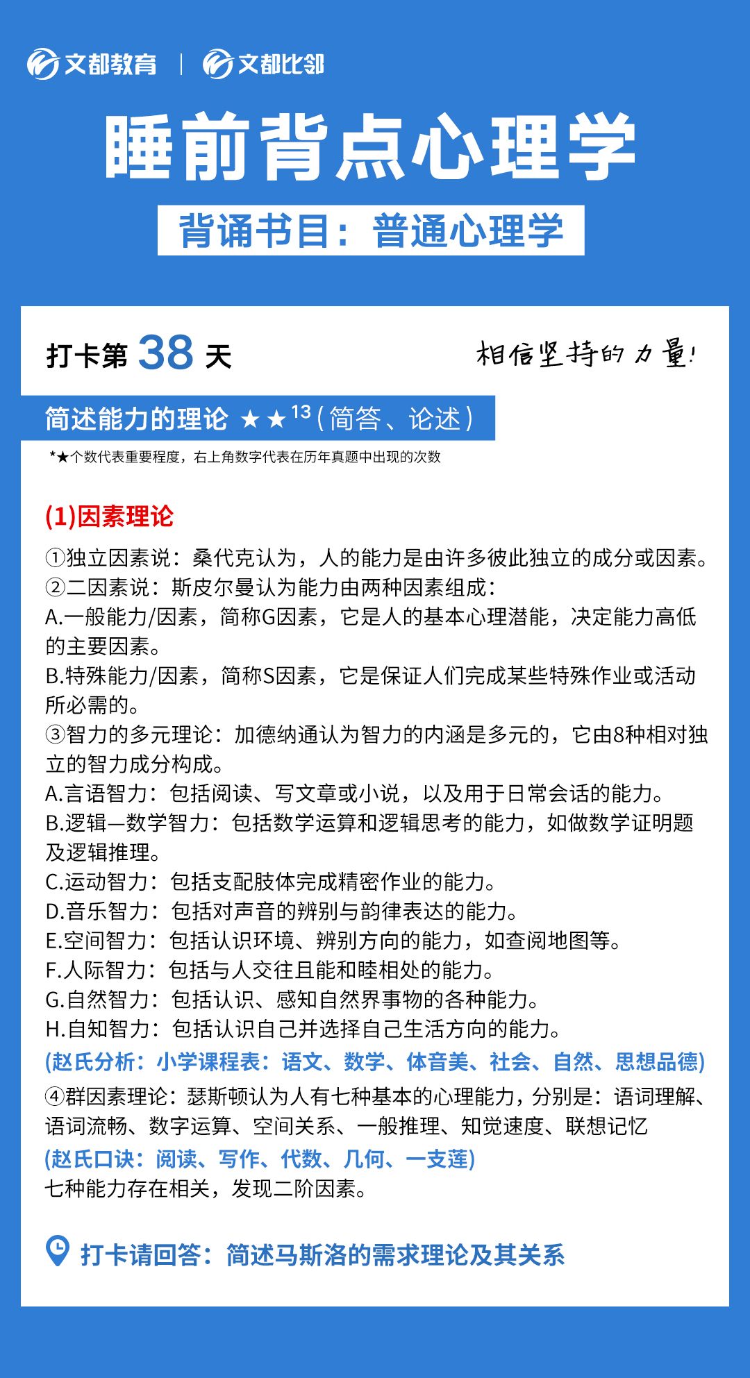 睡前背點心理學之文都考研：簡述能力的理論